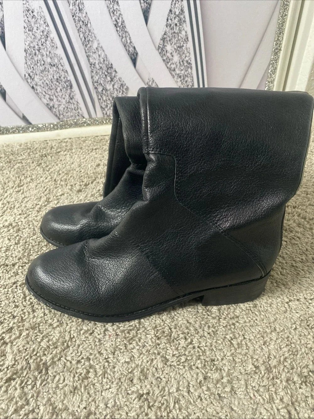 Women's Knee High Black Leather Platform Boot Nine West Size 9.5